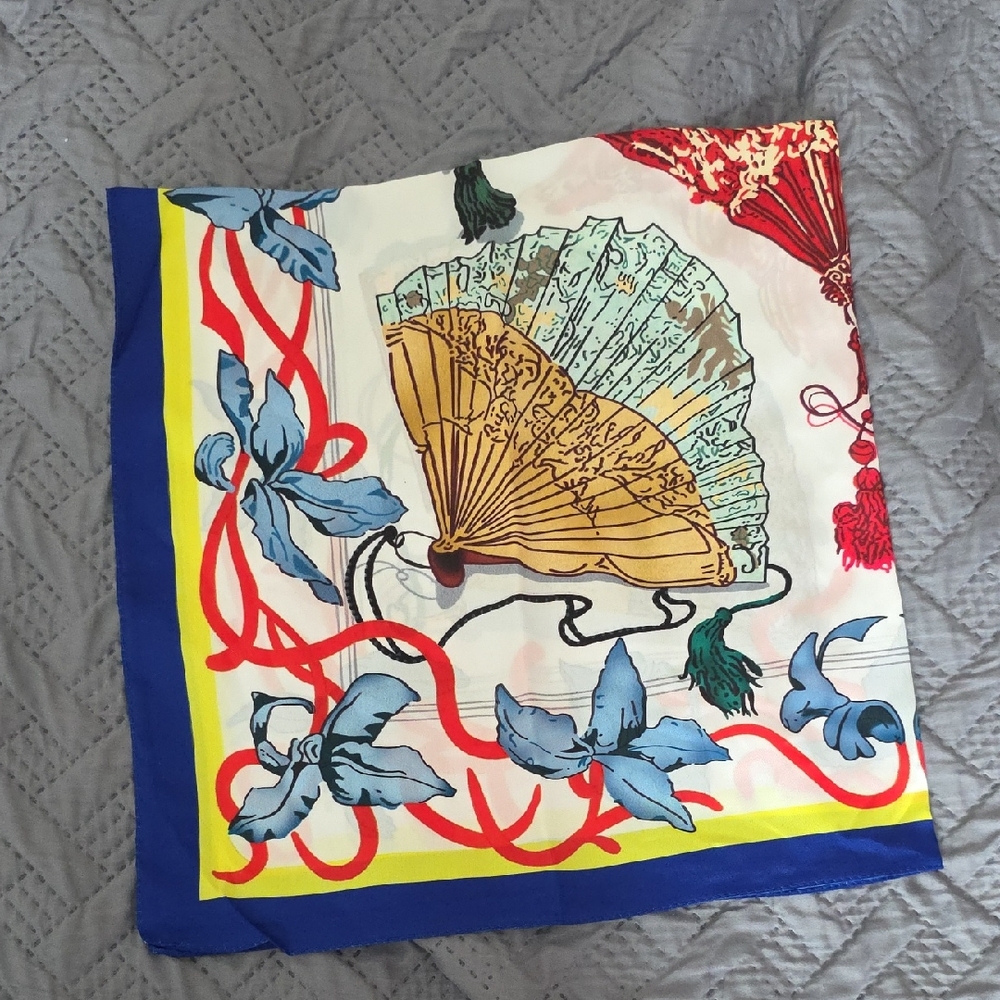 Colorful Silk Scarf with Fan Design